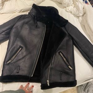 Black leather and fur jacket